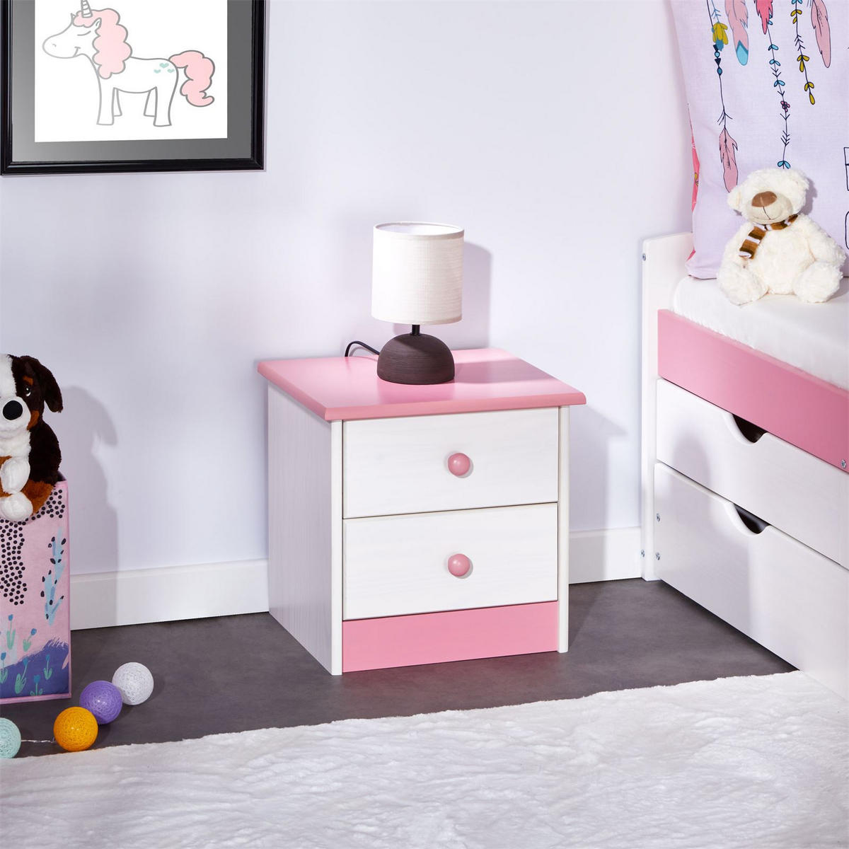 NACHTTISCH RONDO weiß/rosa - Weiß/Rosa, Holz (43/41/35cm) - IDIMEX