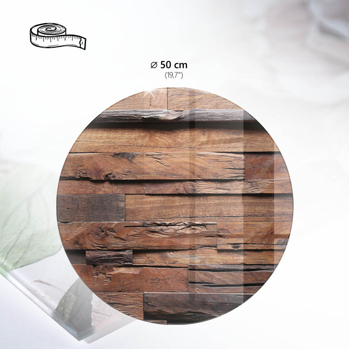 GLASPLATTE fi50 cm – Rustikales Holz - Schwarz, Glas (0.4/50/50cm) - ArtPrintCave