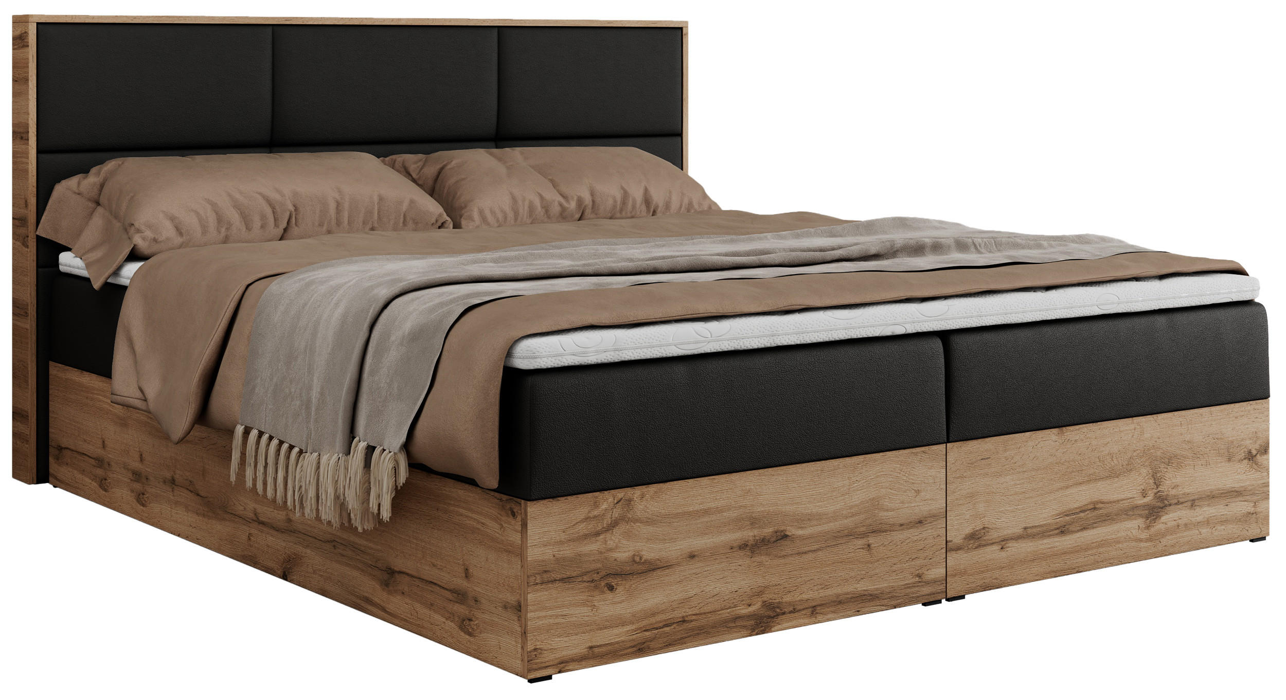 BOXBETT ALBERO 2 - 160/200 Schwarz Kunstleder - H3 - Schwarz, Holz/Textil (160/200cm) - MKS