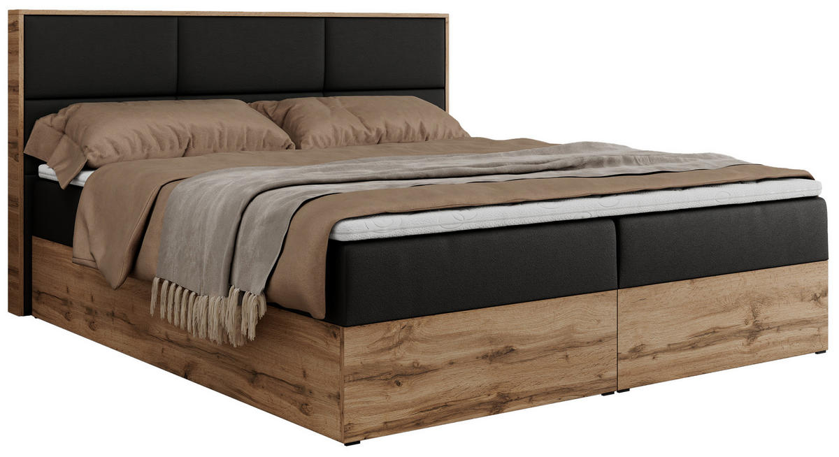 BOXBETT ALBERO 2 - 120/200 Schwarz Kunstleder - H3 - Schwarz, Holz/Textil (120/200cm) - MKS