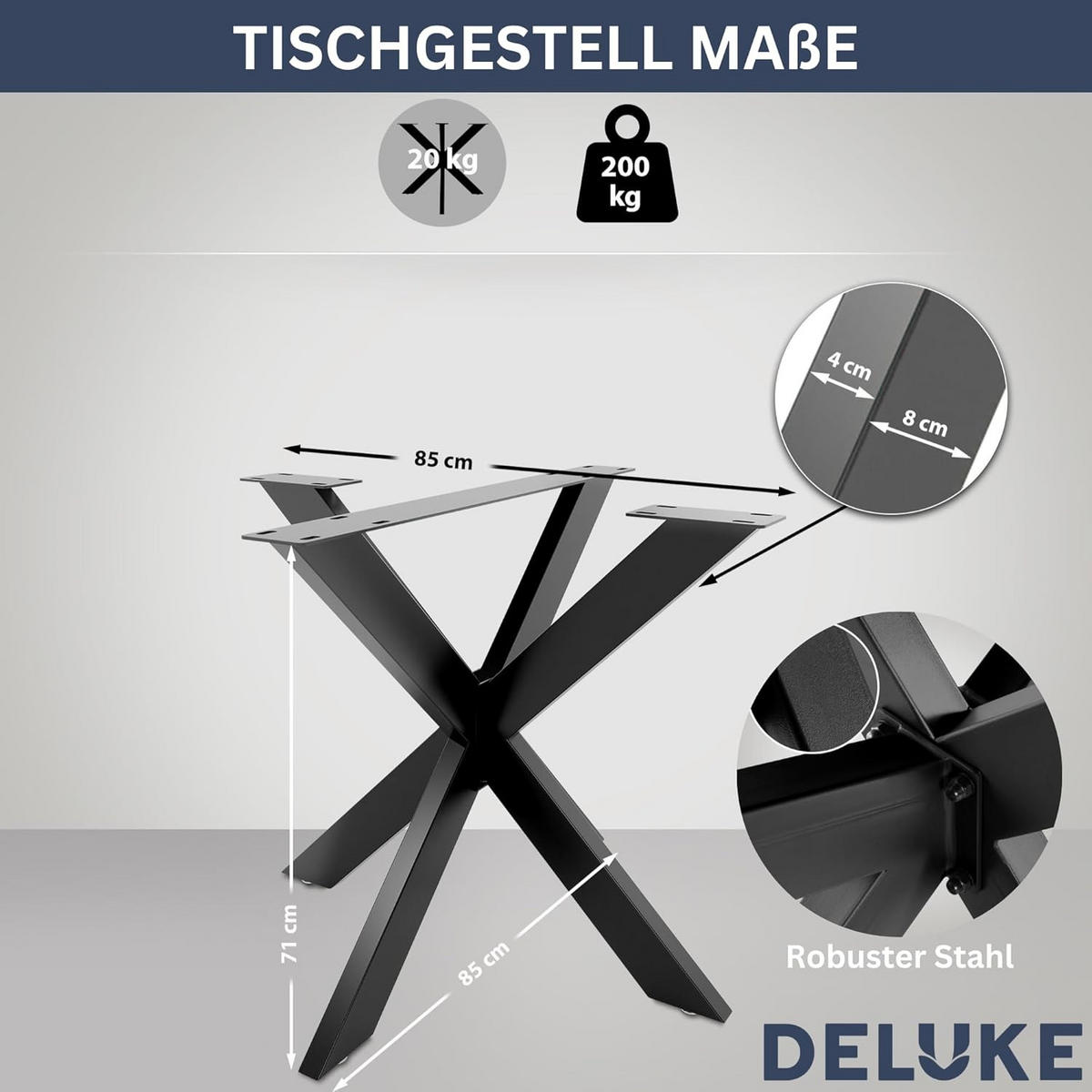 TISCHGESTELL Metall KRYT Schwarz matt 71x85x85 cm - Schwarz, Metall (85/71/85cm) - DELUKE