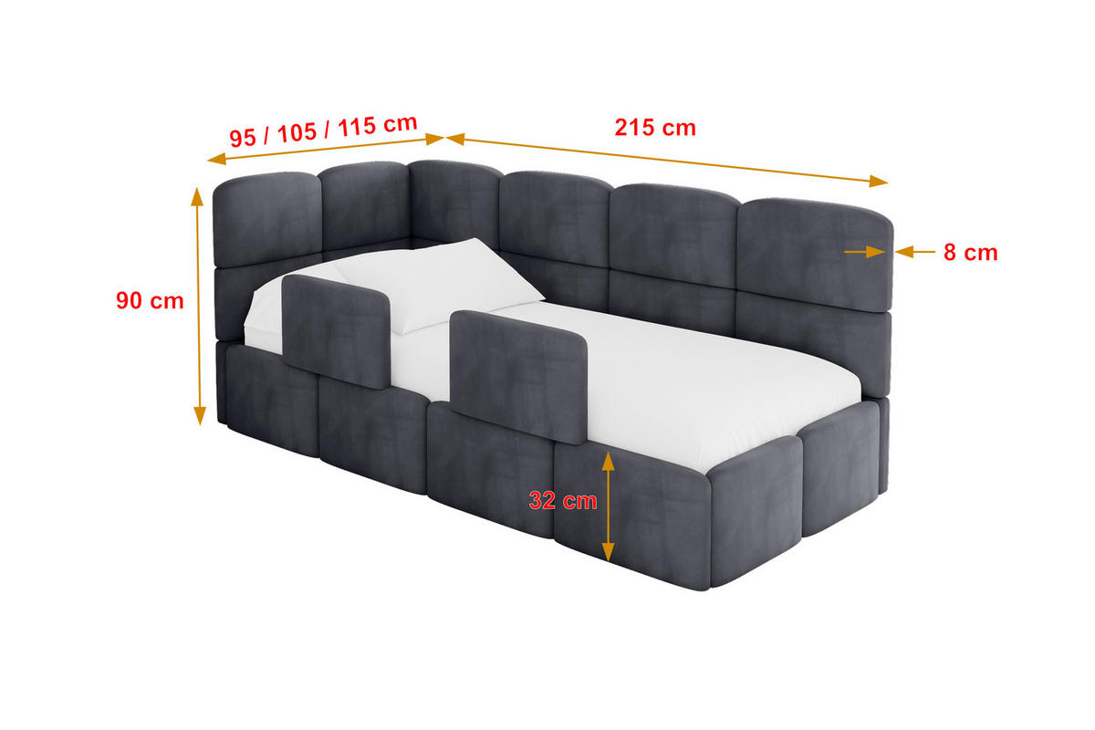 EINZELLBETT Jugendbett mit Bettkasten, Rechts - KIVY 100x200 Dunkelgrau - Dunkelgrau, Holzwerkstoff/Textil (100/200cm) - ALTDECOR