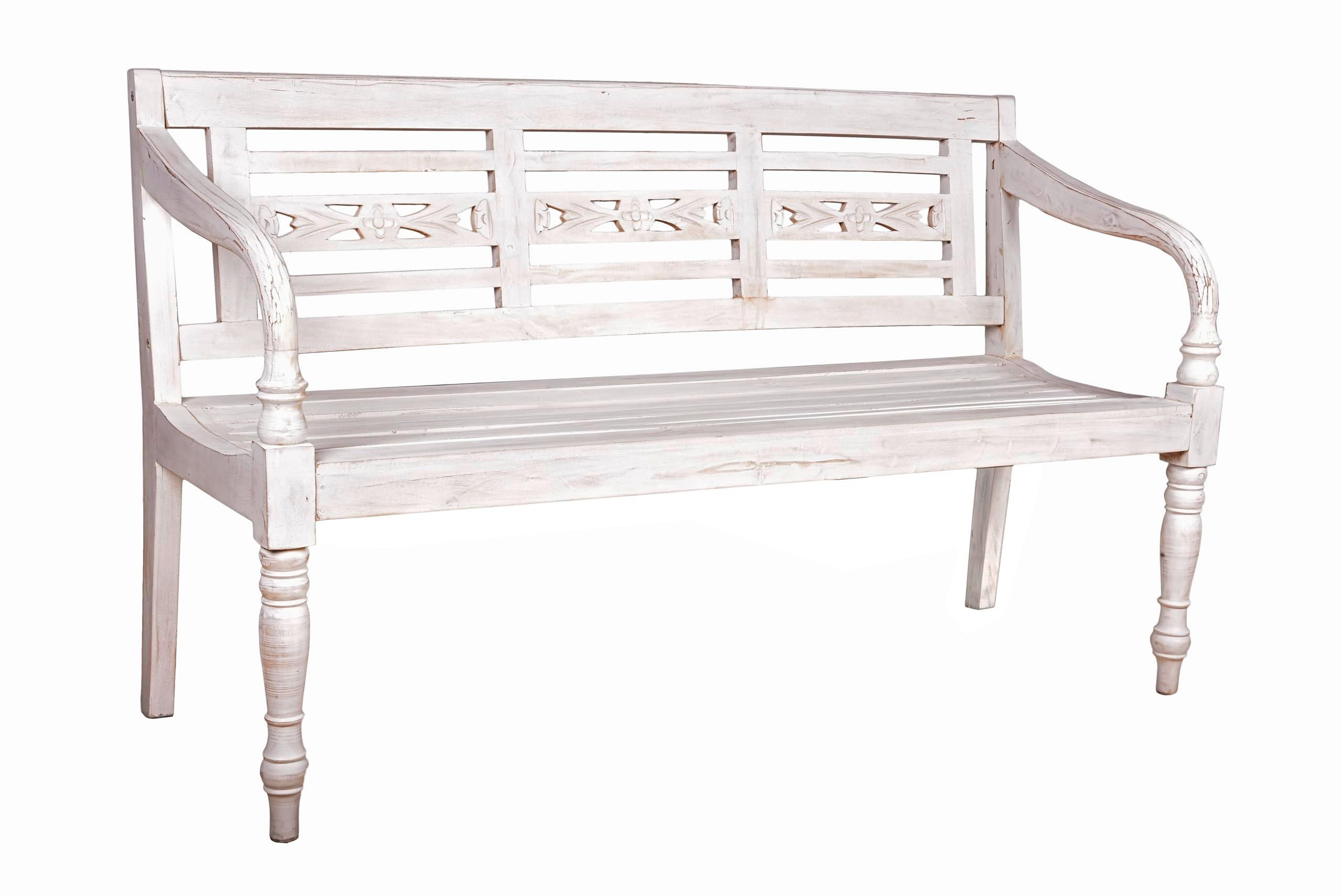 GARTENBANK Tomas Weiß 3-Sitzer Terrassenbank - Weiß, Holz (150/90/52cm) - DELUKE