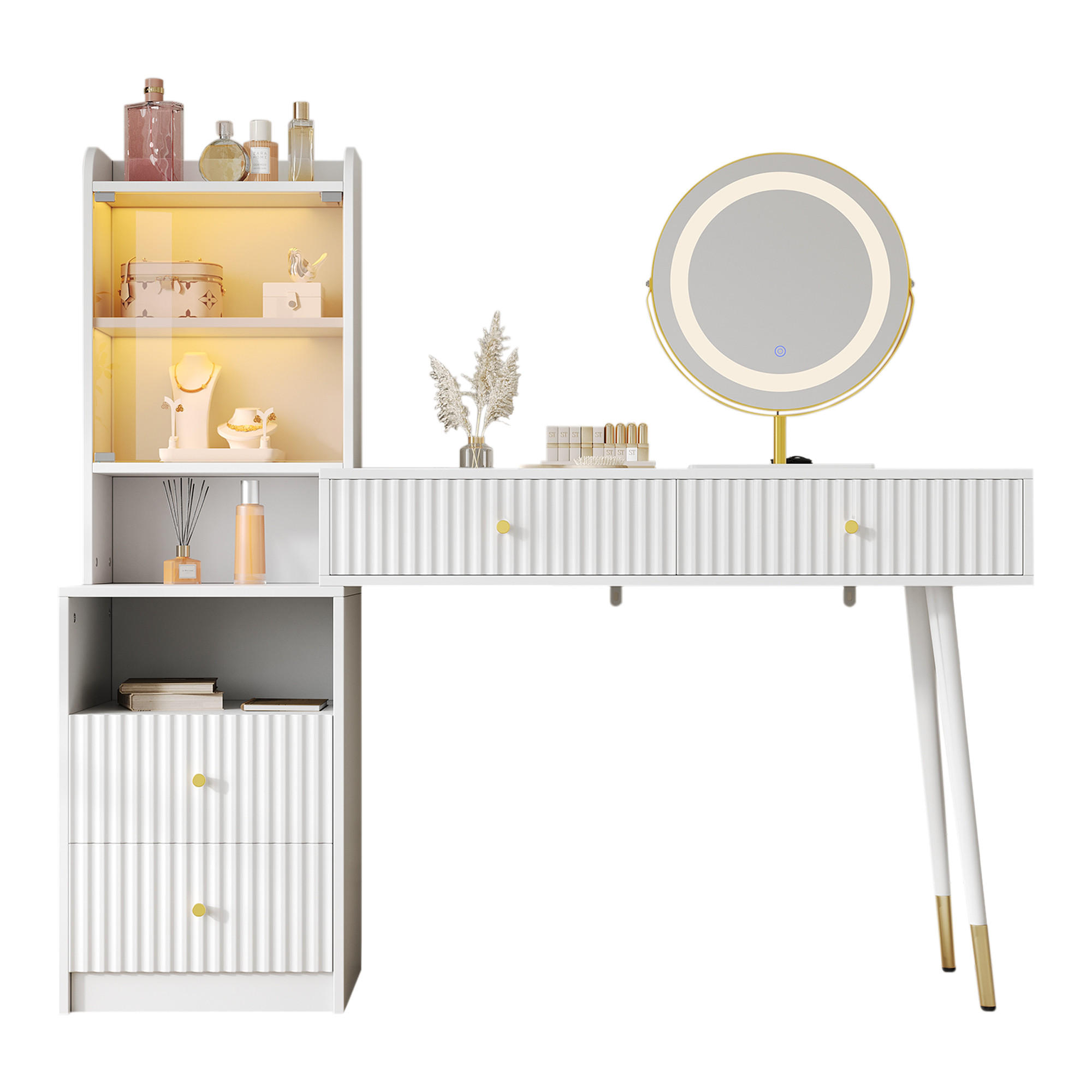 SCHMINKTISCH Weiß LED Spiegel 4 Schubladen 100x40x125cm - Weiß, Holzwerkstoff (40/125/100cm) - FLIEKS