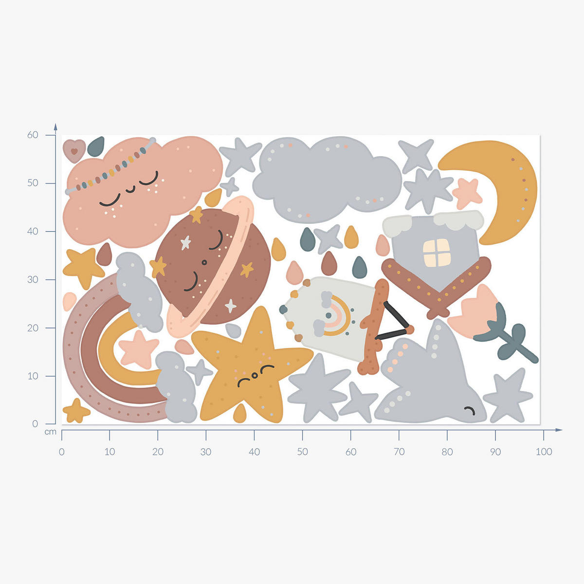 WANDAUFKLEBER 60x99cm - Elemente des Himmels - Multicolor, Kunststoff (60/99/0.1cm) - Wallfluent