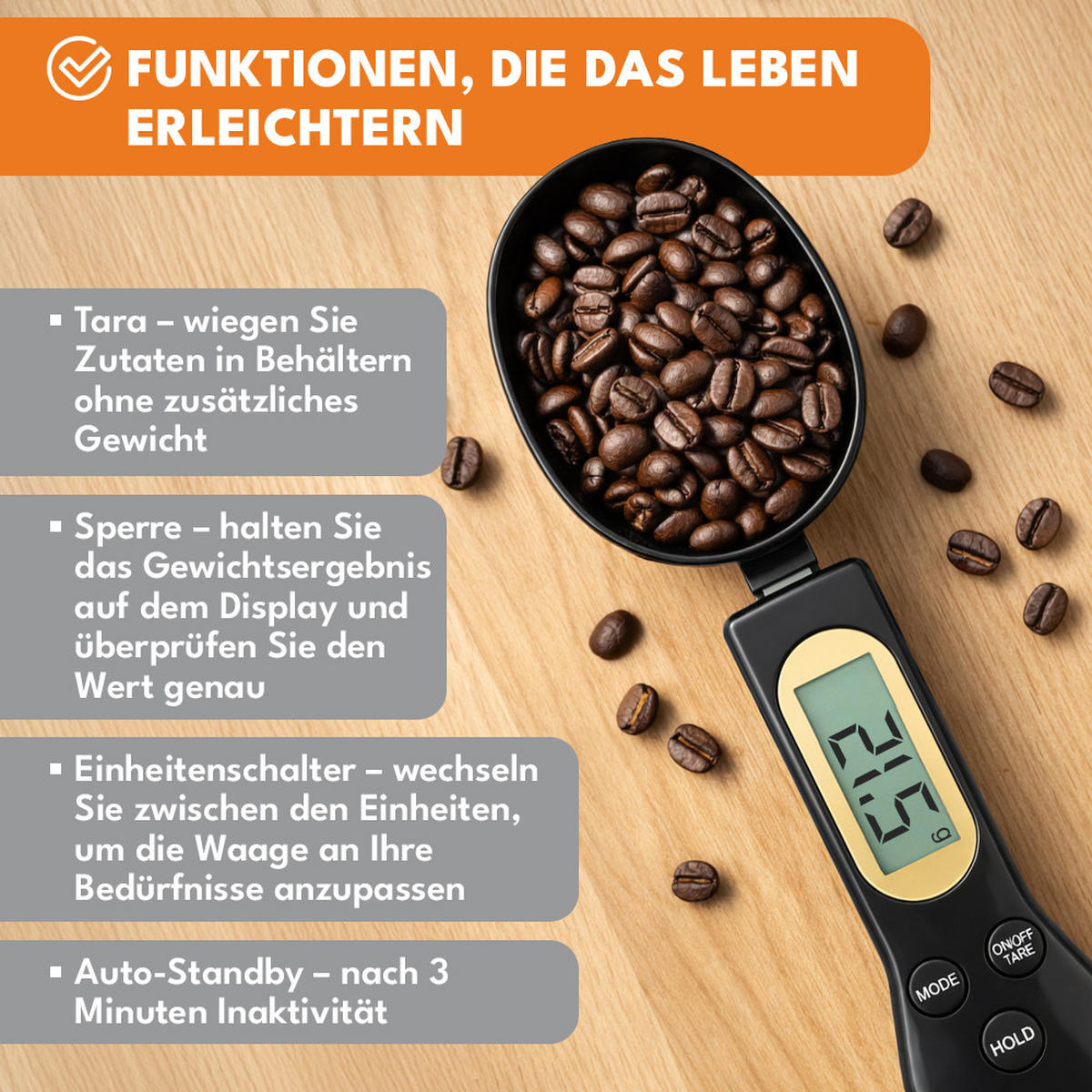 DIGITALE LÖFFELWAAGE Waage Küche - Schwarz, Kunststoff - KRUMAD