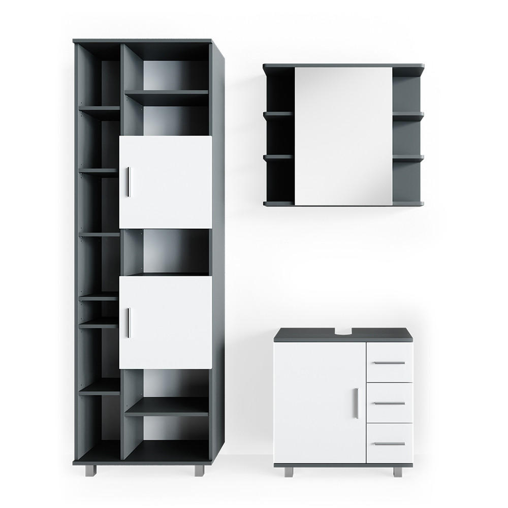 BADMÖBEL-SET Ilias Anthrazit 3 Teile, mit Unterschrank 60 cm - Anthrazit/Weiß, Holzwerkstoff (60/60.8/33cm) - Vicco