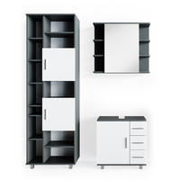 BADMÖBEL-SET Ilias Anthrazit 3 Teile, mit Unterschrank 60 cm - Anthrazit/Weiß, Holzwerkstoff (60/60.8/33cm) - Vicco