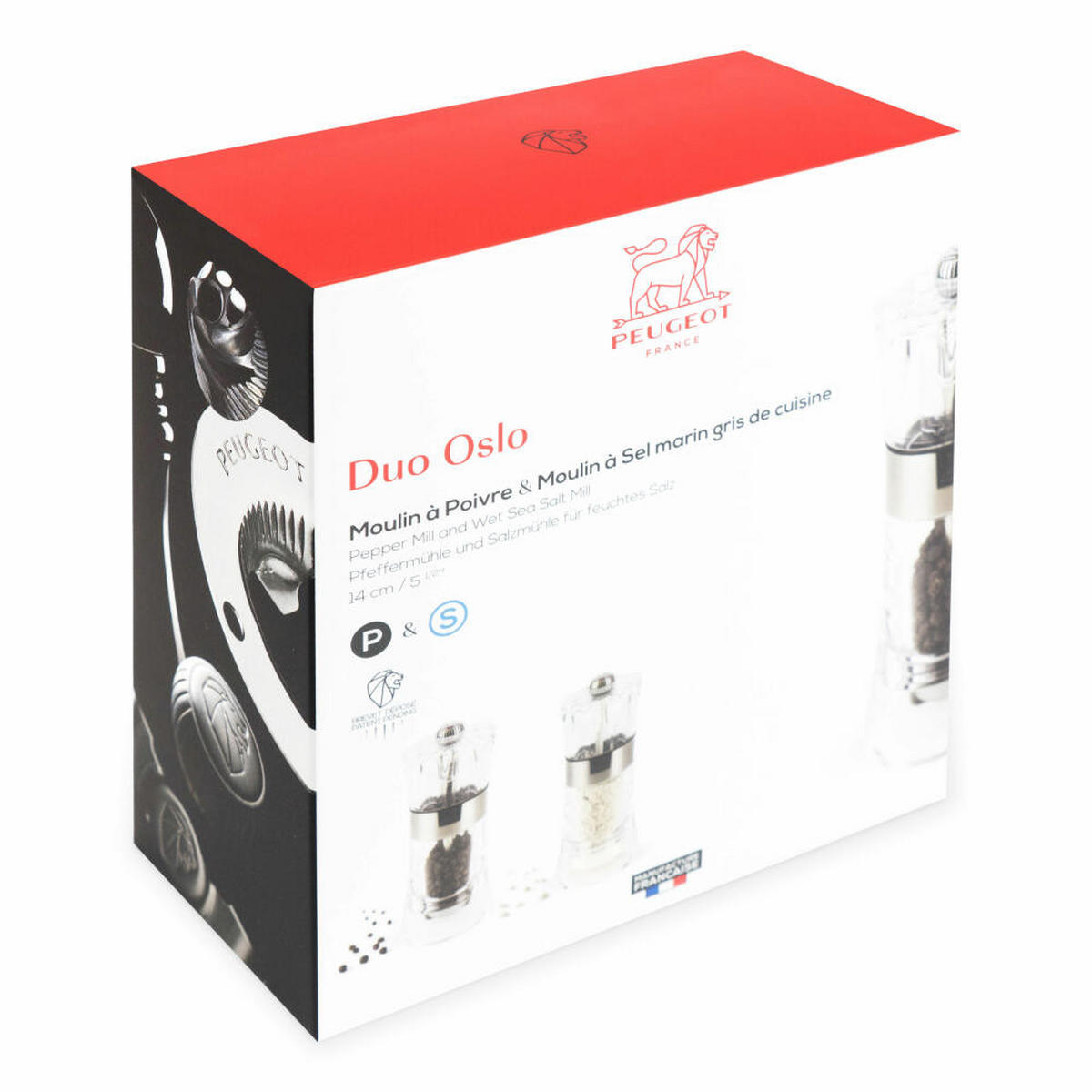MÜHLENSET Oslo 14cm Pfeffer- & Feuchtsalzmühle Acryl/Edelstahl Stahlmahlwerk - Transparent, Kunststoff (11.6/14/5.8cm) - PEUGEOT