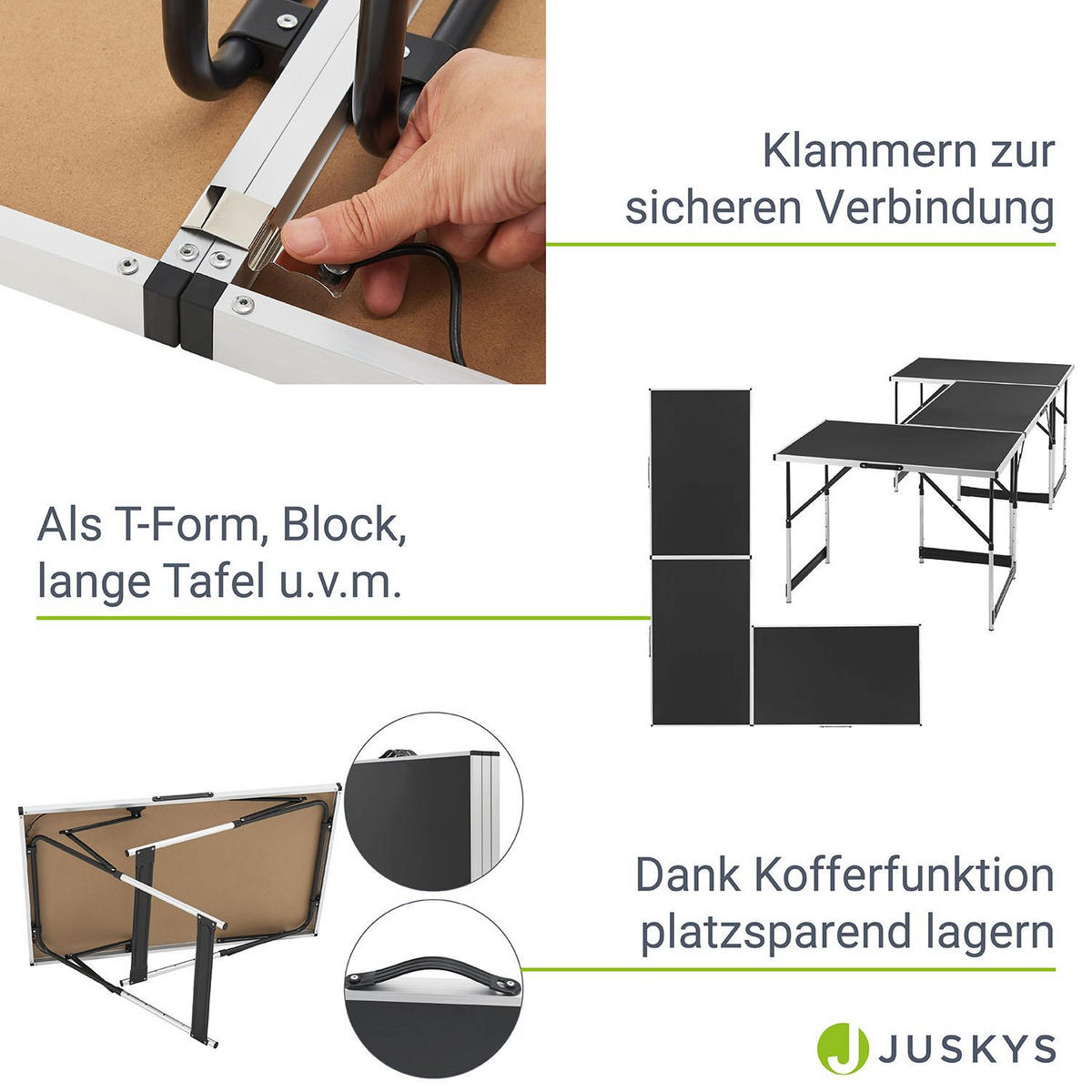 MULTIFUNKTIONSTISCH höhenverstellbar 3er-Set - Schwarz, Holz (100/60/73cm) - Juskys