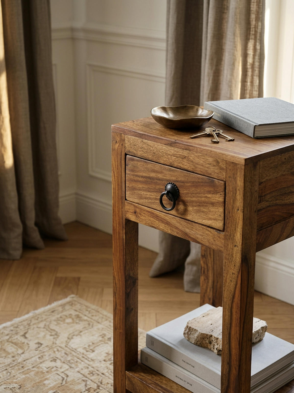 BEISTELLTISCH – Massivholz 30x30x68 cm mit Ablage und Schublade handgefertigt - Braun, Holz (30/30/68cm) - KADIMA DESIGN