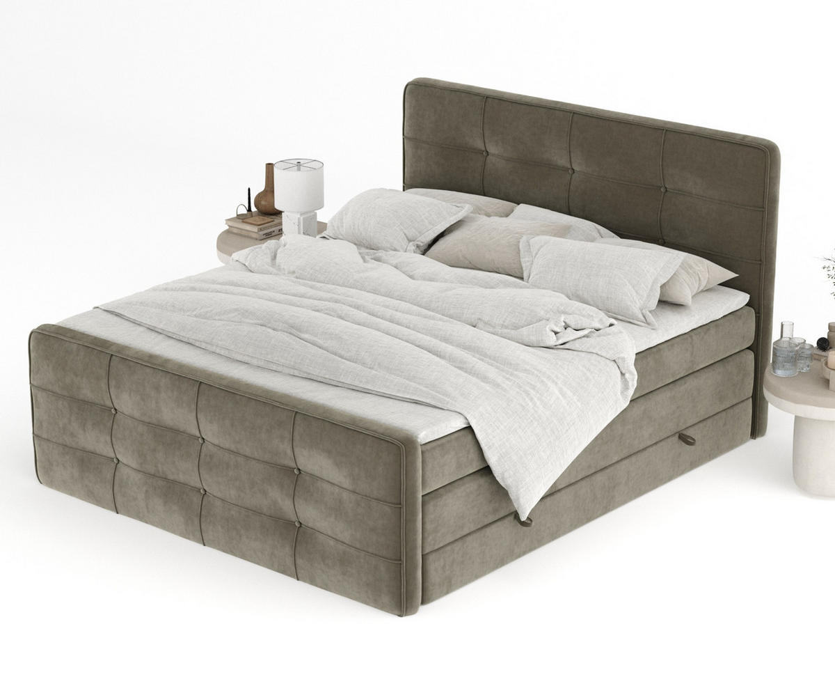 BOXSPRINGBETT Semplice Taupe 140/200 cm - Taupe/Schwarz, Holz/Holzwerkstoff (140/200cm) - Maison de Reve