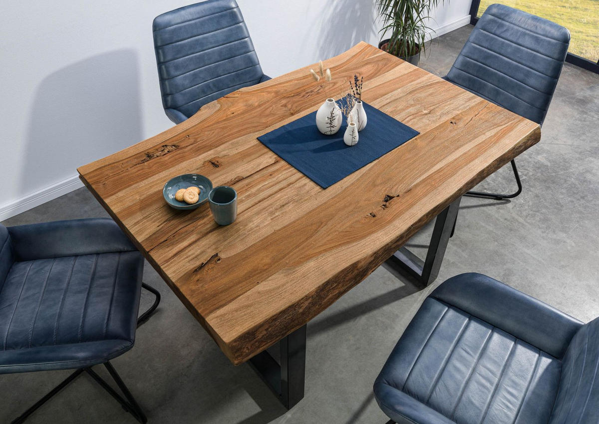 BAUMTISCH Sheesham 160x90x77 natur sandgestrahlt / U-Beine anthrazit glänzend FREEFORM 5 - Anthrazit/Naturfarben, Holz (160/90/77cm) - Massivmoebel24