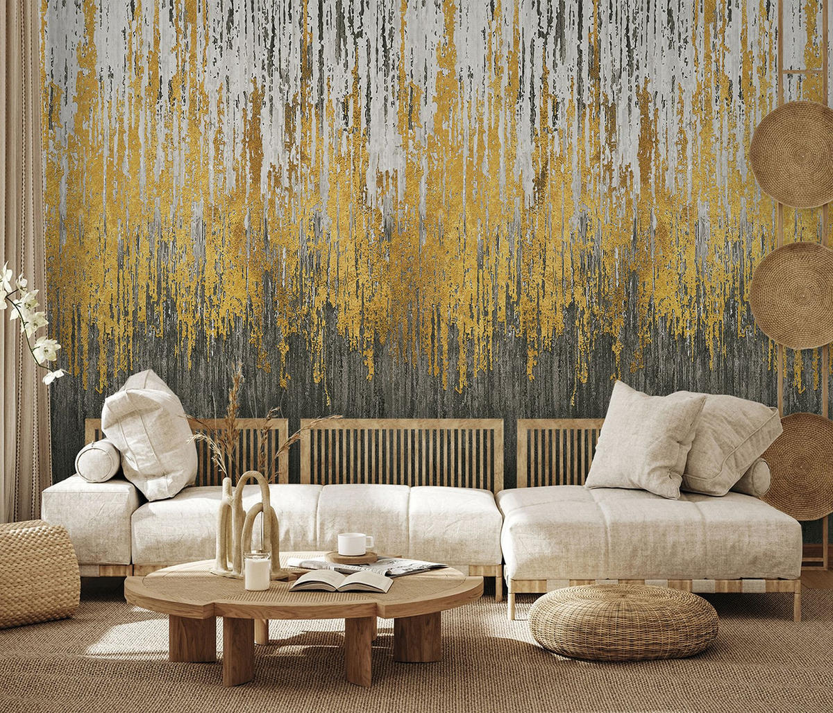 FOTOTAPETE Stein-Optik 424 x 280 cm - Goldfarben, Papier (424/280cm) - Sanders & Sanders