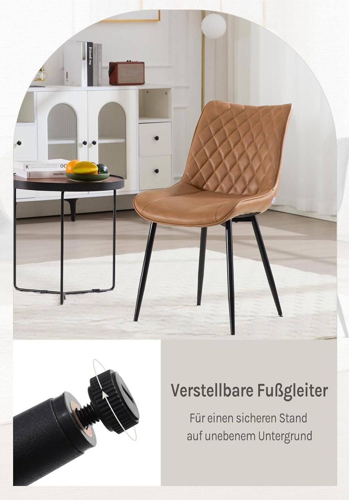 ESSZIMMERSTUHL 2er Set, Polsterstühle mit Rückenlehne - Hellbraun/Schwarz, Metall (46.5/84/42.5cm) - Woltu