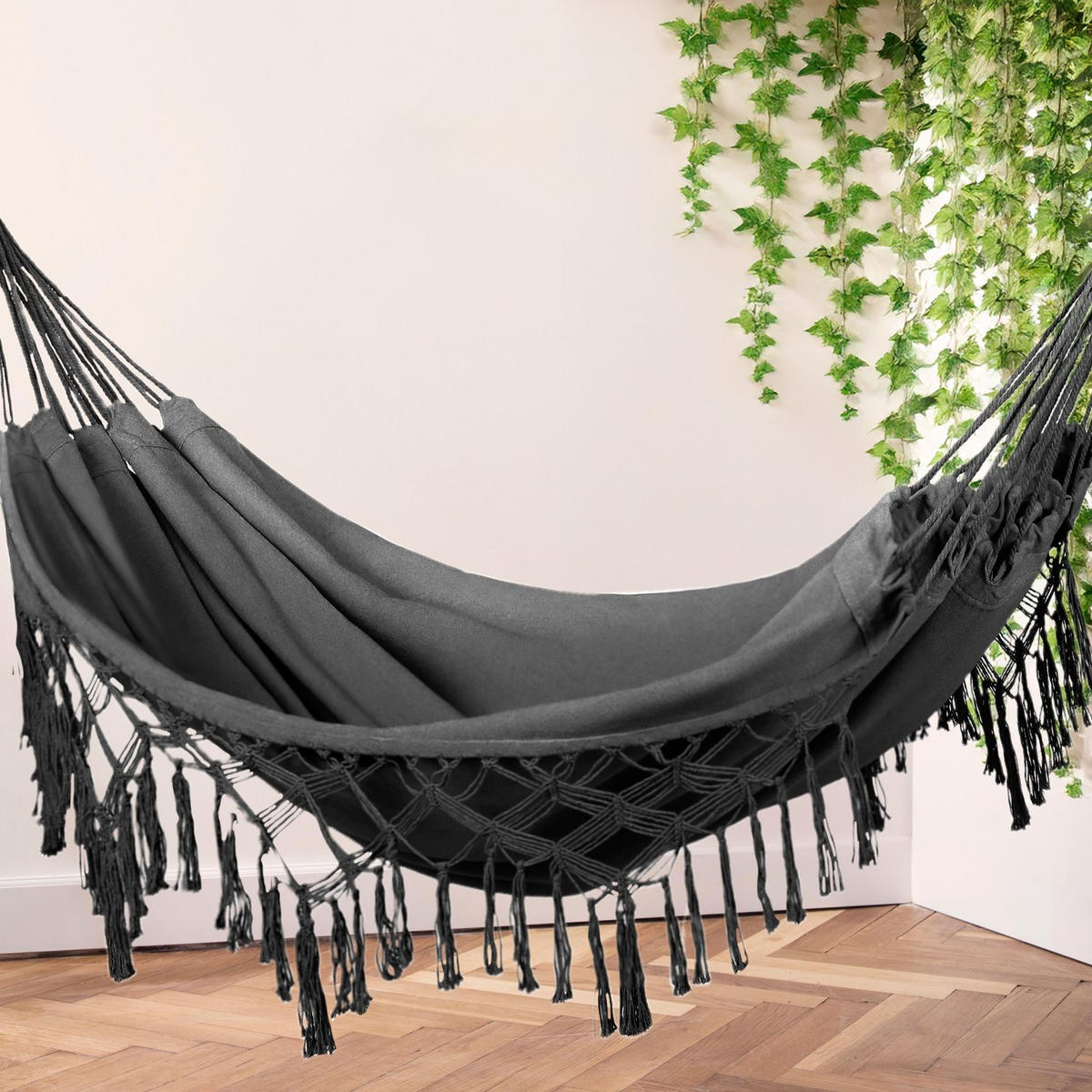 HÄNGEMATTE 200/150 cm, bis 200 kg - Dunkelgrau, Textil (150/1/200cm) - Outtec