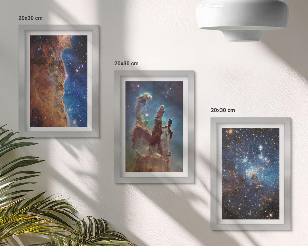 BILDER SET 3er Set - 20x30 cm Silberner Rahmen - Weltraumlandschaften von Galaxien - Silberfarben, Kunststoff (20/30cm) - TULUP