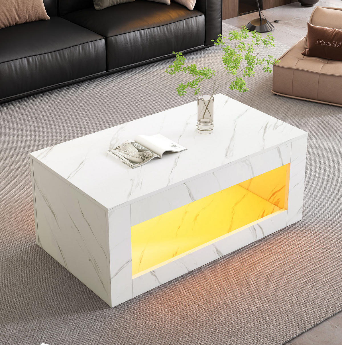 COUCHTISCH aus Spanplatte 100x50x50 cm Weiß mit LED-Beleuchtung und offenem Stauraum - Weiß, Holzwerkstoff (100/50/50cm) - IVMEU