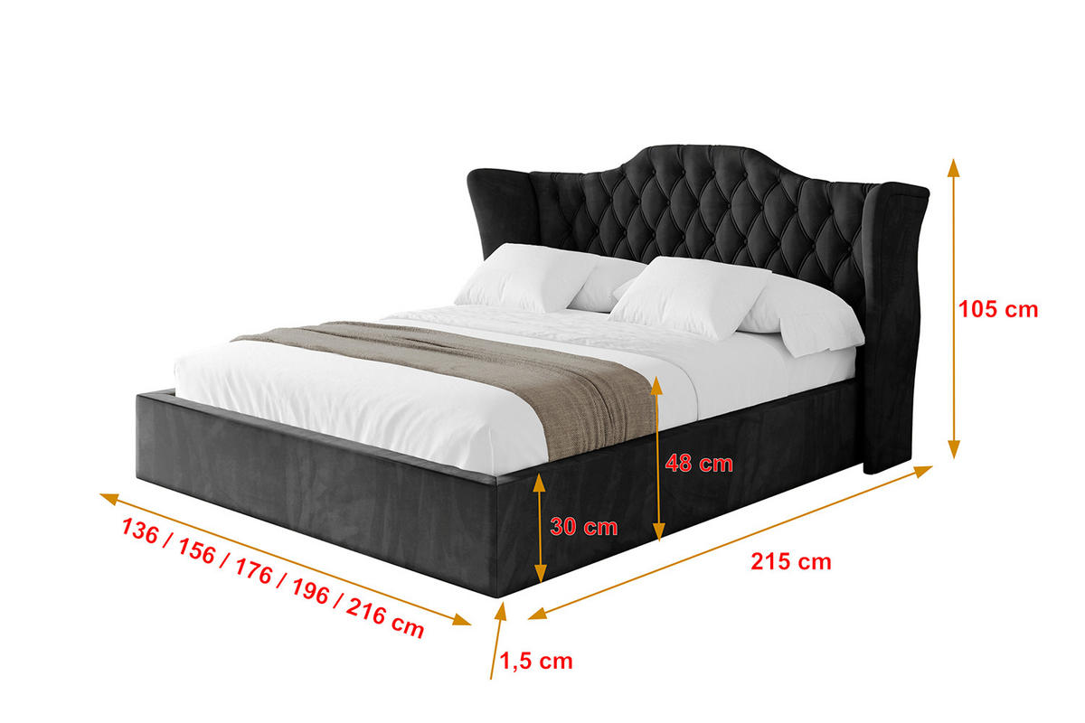 POLSTERBETT mit Bettkasten und Lattenrost, Boxbett ohne Matratze - ZORAN 180x200 Schwarz - Schwarz, Holzwerkstoff/Textil (180/200cm) - ALTDECOR