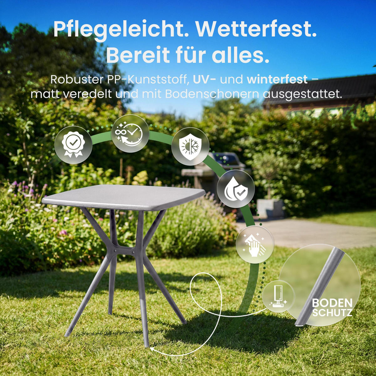 GARTENTISCH eckig 72/72/76 cm Kunststoff Grau - Grau, Kunststoff (72/72/76cm) - CLP