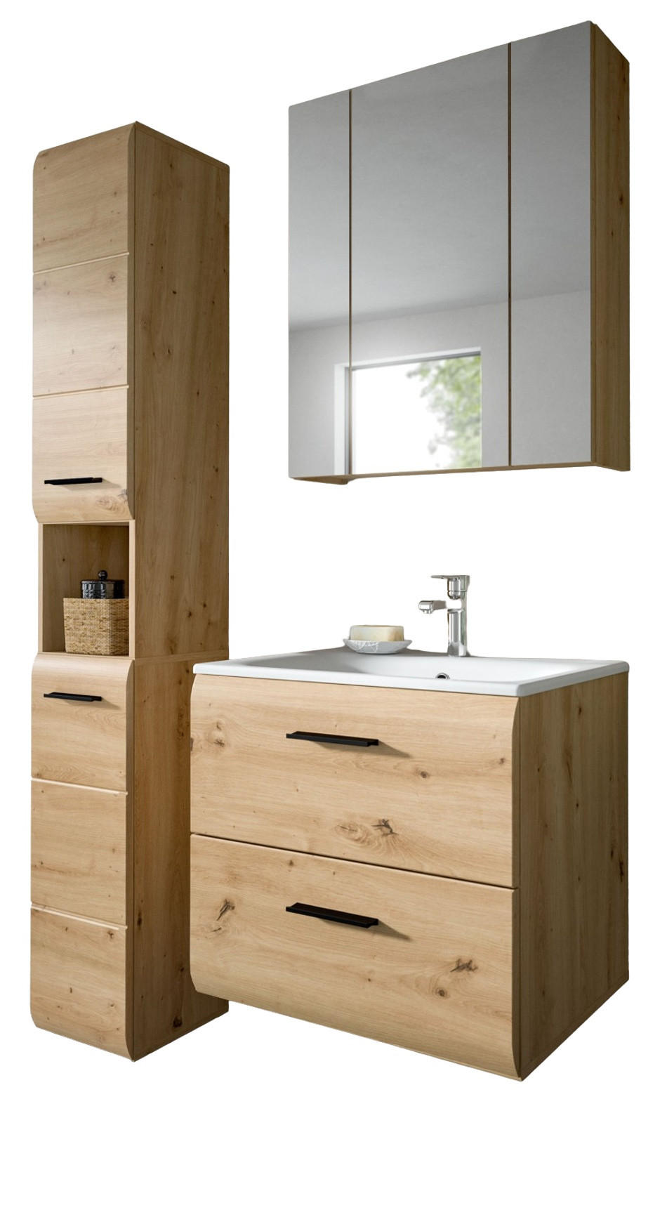 BADMÖBEL SET 3-teilig in Artisan Eiche, Badkombination 105 x 185 cm, Cover - Schwarz/Eiche Artisan, Glas/Keramik (105/185/30cm) - Inn.Furn