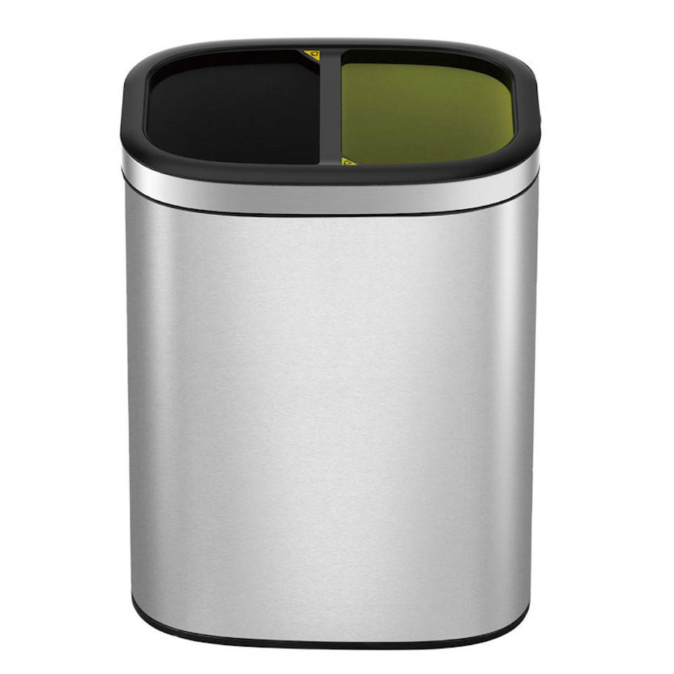 MÜLLEIMER Rechteckiger Aus Gebürstetem Edelstahl Mit Offener Einwurfsöffnung 10 & 10 Liter Liter 43 x 33,5 x 22,5 cm Silber - Silberfarben, Metall (35.5/43/22cm) - PROREGAL