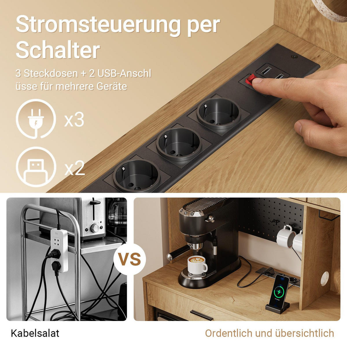 KUCHYŇSKÁ skříňka s úložným prostorem a zásuvkami - přírodní, kompozitní dřevo (100/170/40cm) - SoBuy