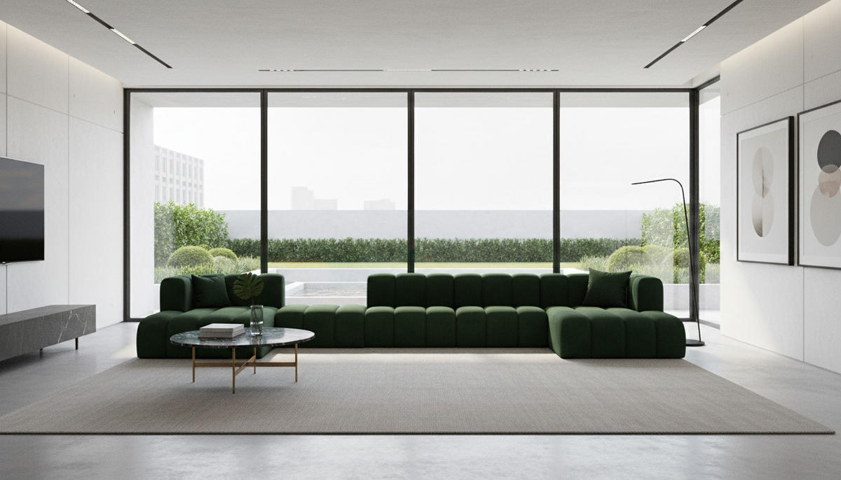 ECKSOFA U-Form Grand U Big XL 500 cm, Velourstoff Salvador, Grün - Grün, Holz (500/179cm) - Kaiser Möbel