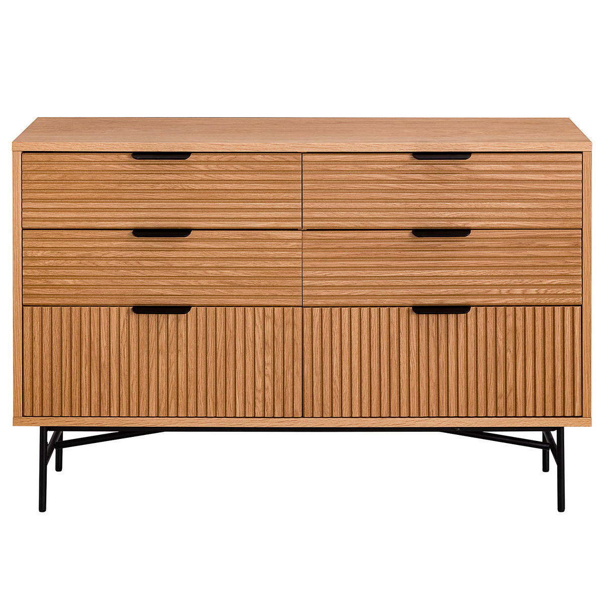 SIDEBOARD mit 6 Schubladen - Echtholzfurnier - Eichefarben/Schwarz, Holzwerkstoff (120/80/40cm) - home24
