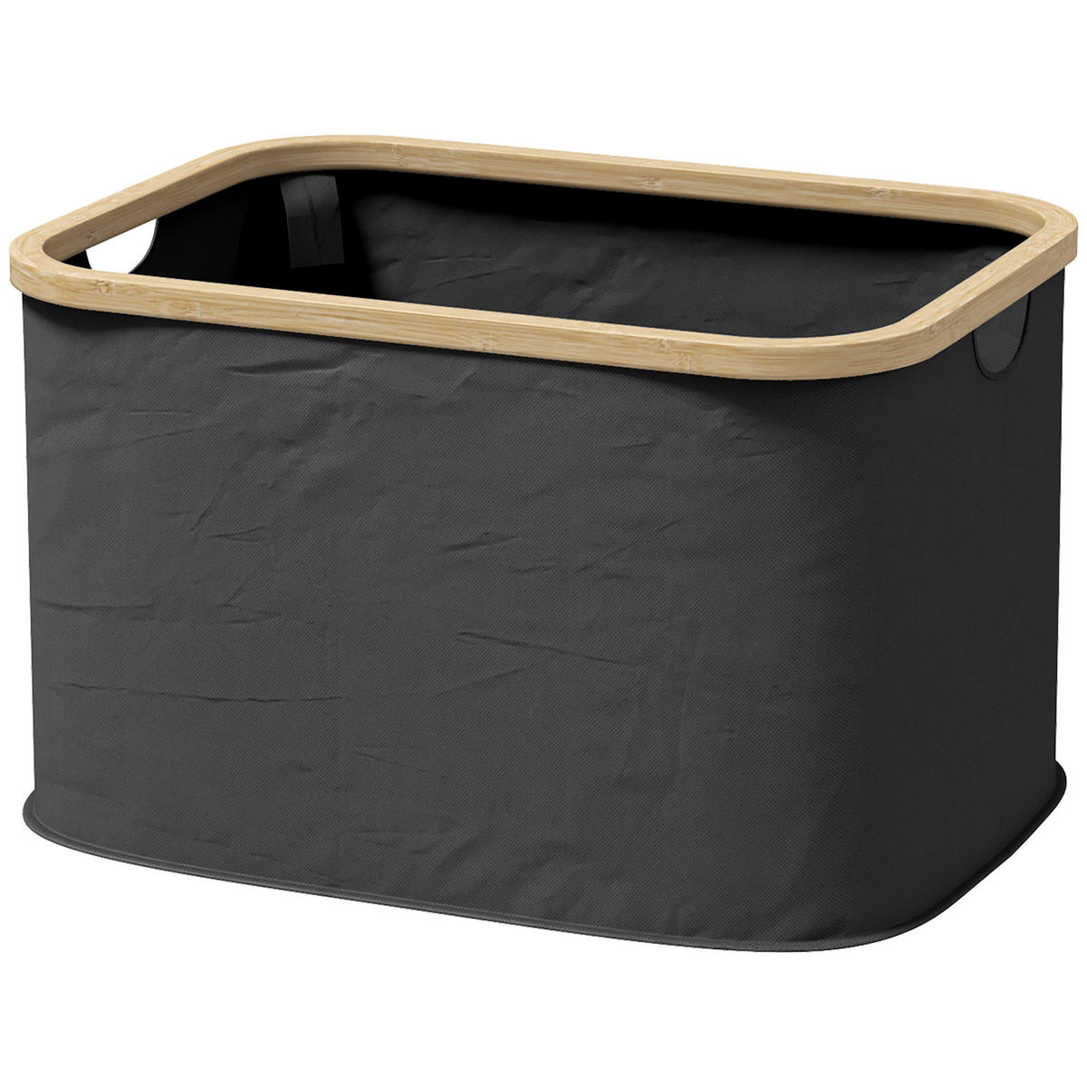 WÄSCHEKORB DE-18805 klappbar, 36L mit Bambusgriffen Schwarz - Schwarz, Textil (44.3/26.5/33.3cm) - ComfortXL