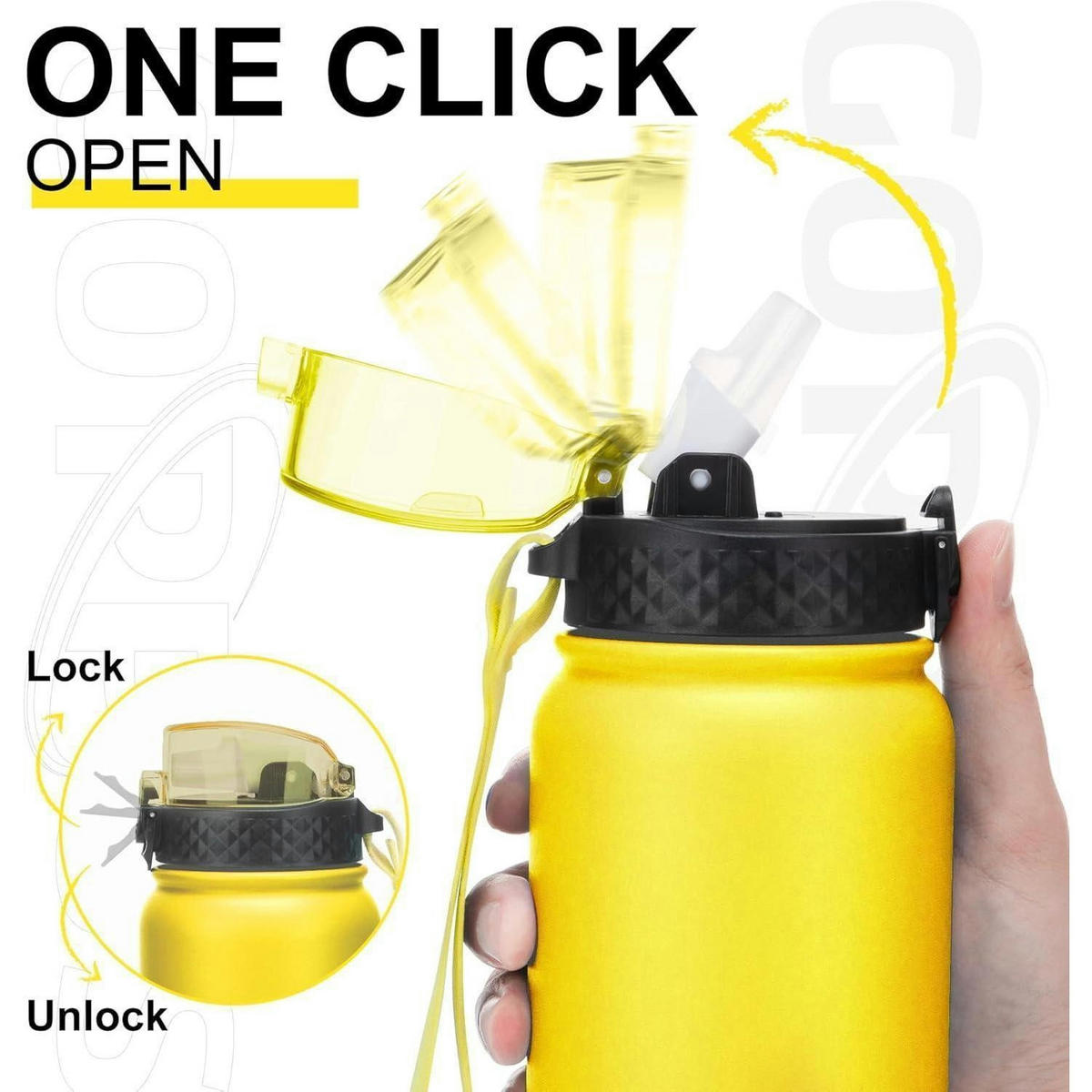 THERMOSFLASCHE mit Strohhalm 1 Liter Gelb - Gelb, Metall (8/8cm)