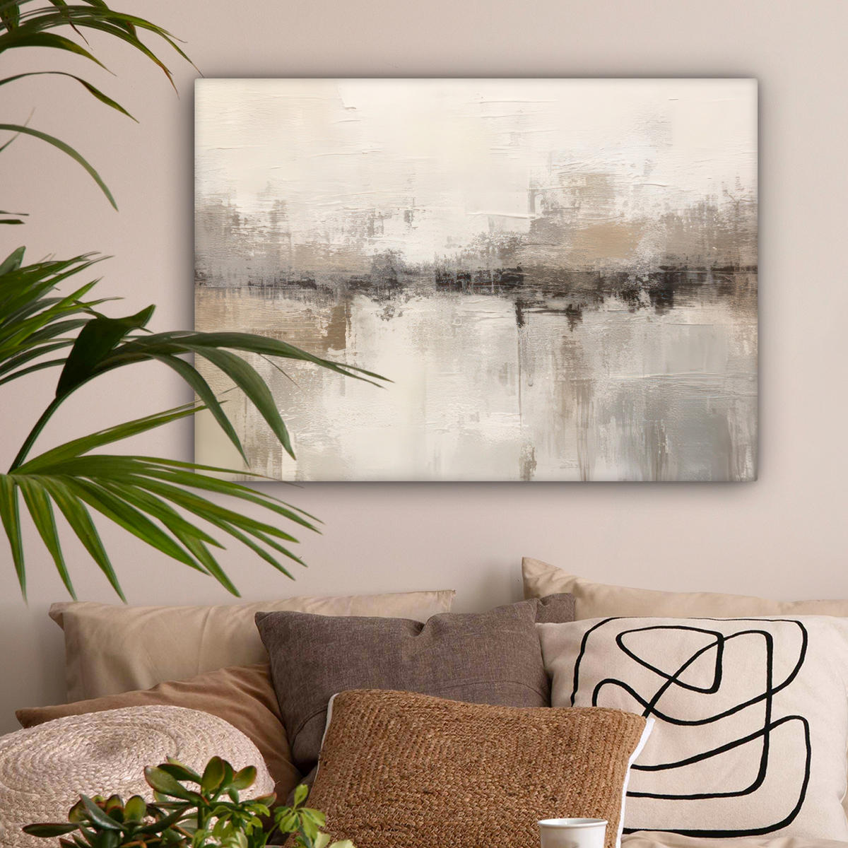 LEINWANDBILD Moderne Kunst - Abstrakt - Beige Wandbilder 80x60 cm - Beige, Textil (80/60cm) - MuchoWow