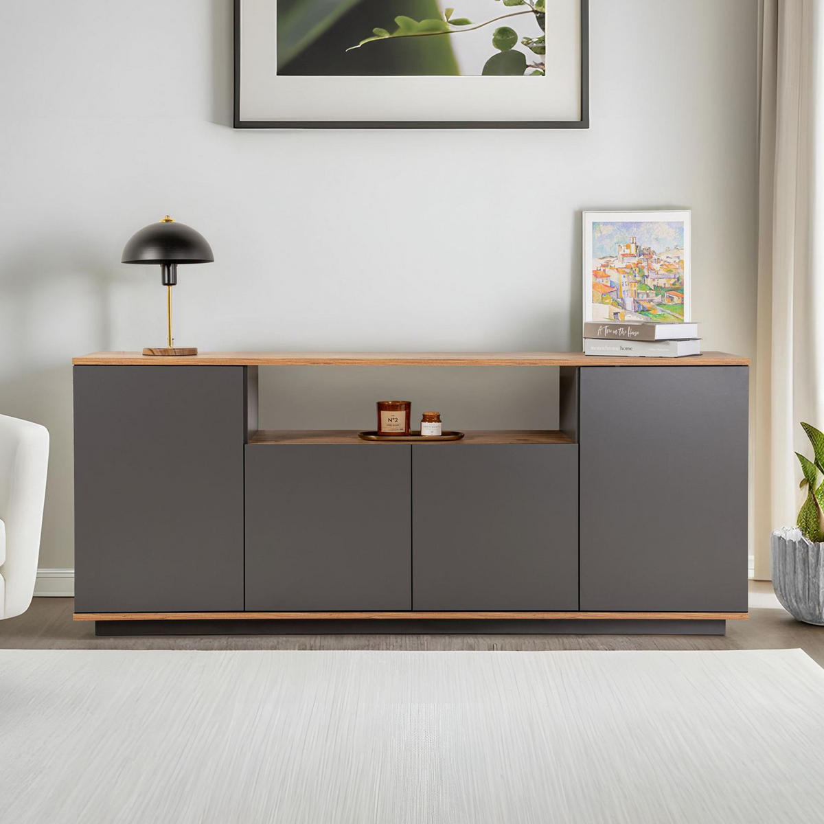 BUFFETSCHRANK arista grau anthrazit - Grau, Holz (44/75/180cm) - Habitat Garten
