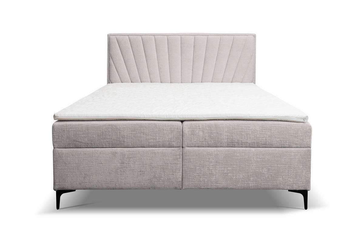 BOXBETT Cimone mit 2 Bettkästen, Maße: 180x200 cm, Farbe: Beige , Velourstoff, mit Bonell-Matratze inkl. Topper - Beige, Holz/Kunststoff (180/200cm) - VENASI MÖBEL