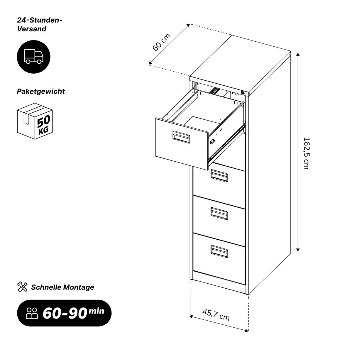 AKTENSCHRANK aus Metall SARA V5 460 x 1625,5 x 600 mm - Grau, Metall (46/163/60cm) - Jan Nowak
