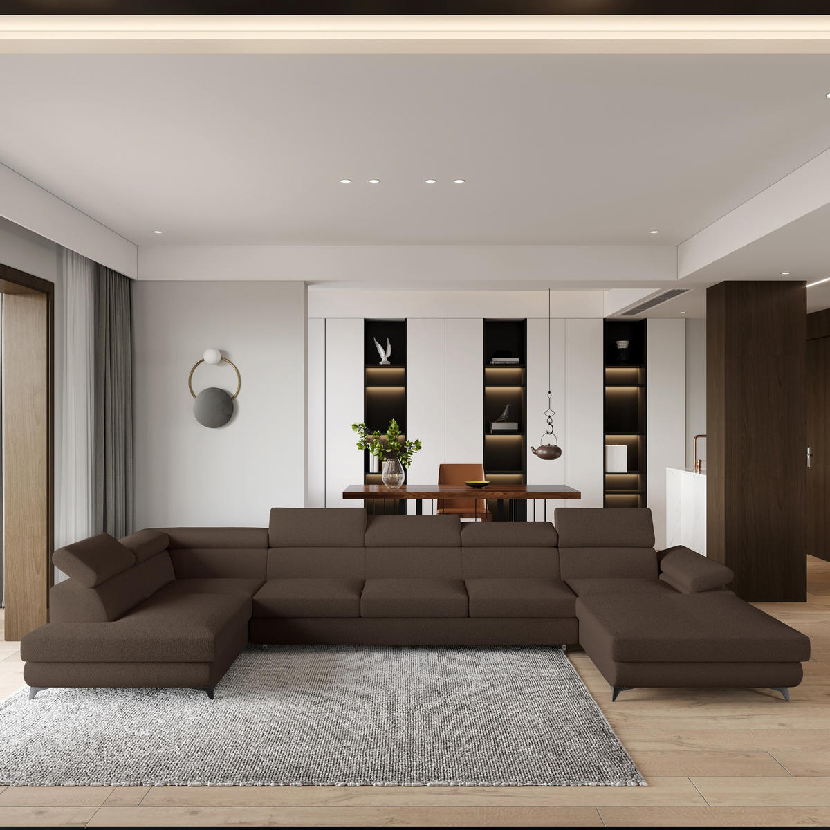 ROHOVÁ SEDAČKA MONTIVA hnědá - černá/hnědá, kov/dřevo (410/190cm) - MASSENO