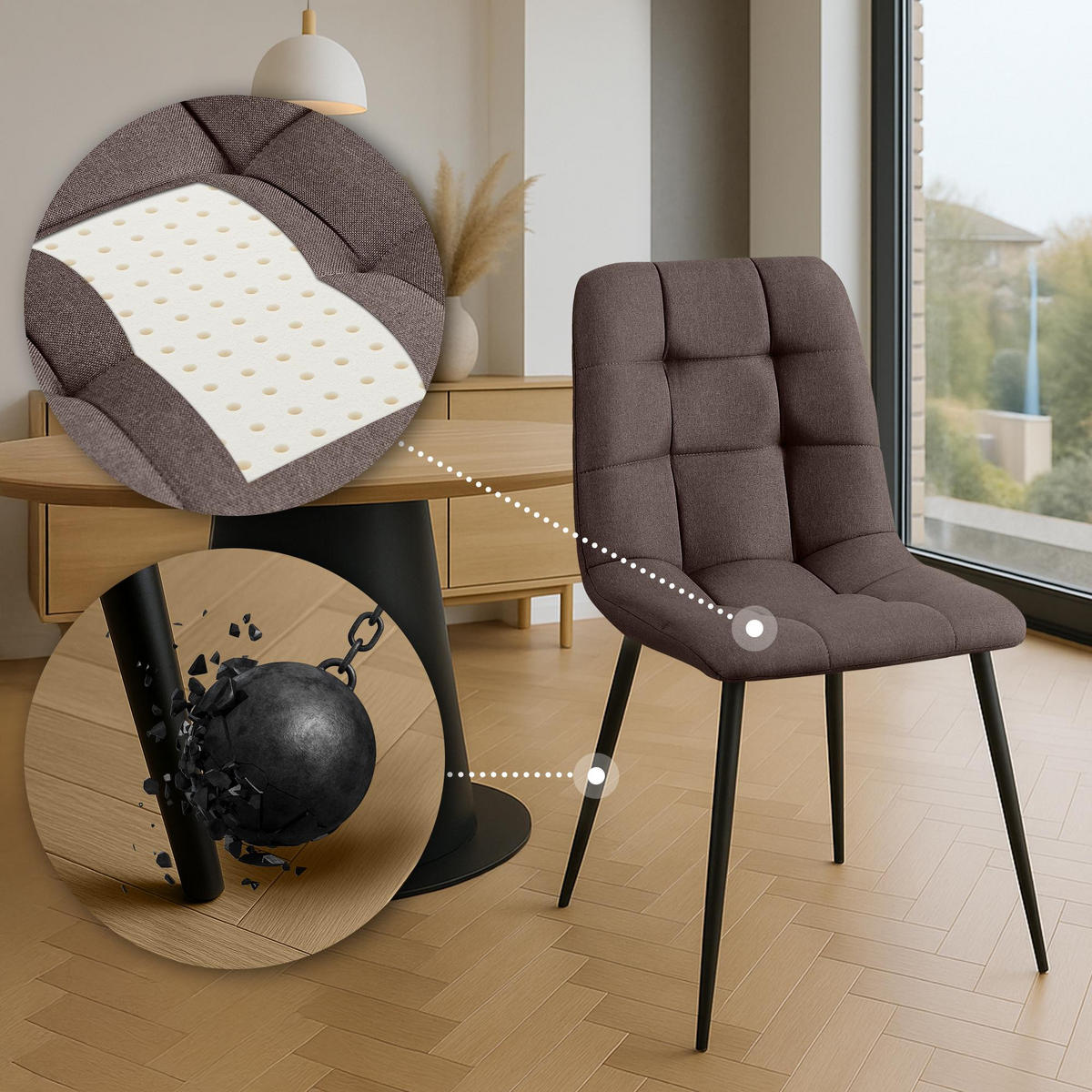 STUHL Stoff Braun - Schwarz/Braun, Textil/Metall (45/84/55cm) - CLP