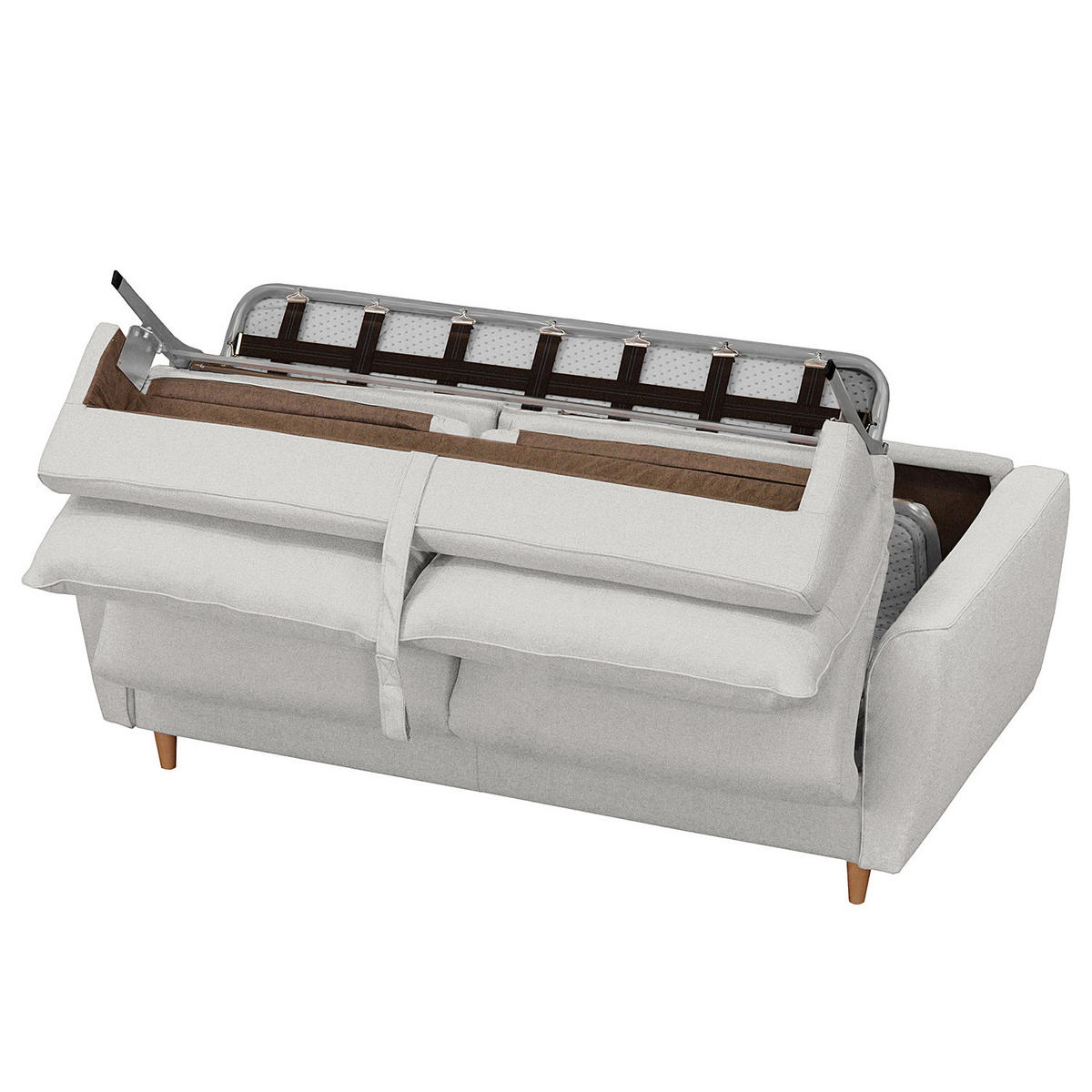 SCHLAFSOFA mit Matratze - Webstoff - Buchefarben/Hellgrau, Buchenholz/Textil (195/90/102cm) - home24