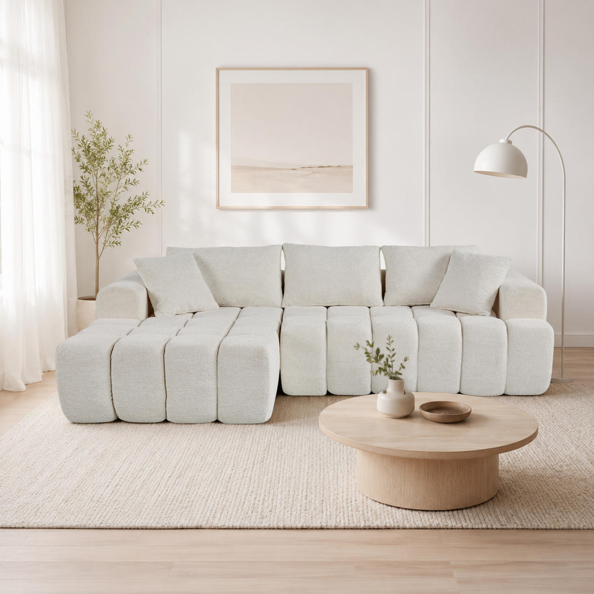 ECKSOFA L-Form 3-Sitzer in Weiß aus Samt mit linker Chaiselongue - Weiß, Textil (250/160cm) - CHICFURN