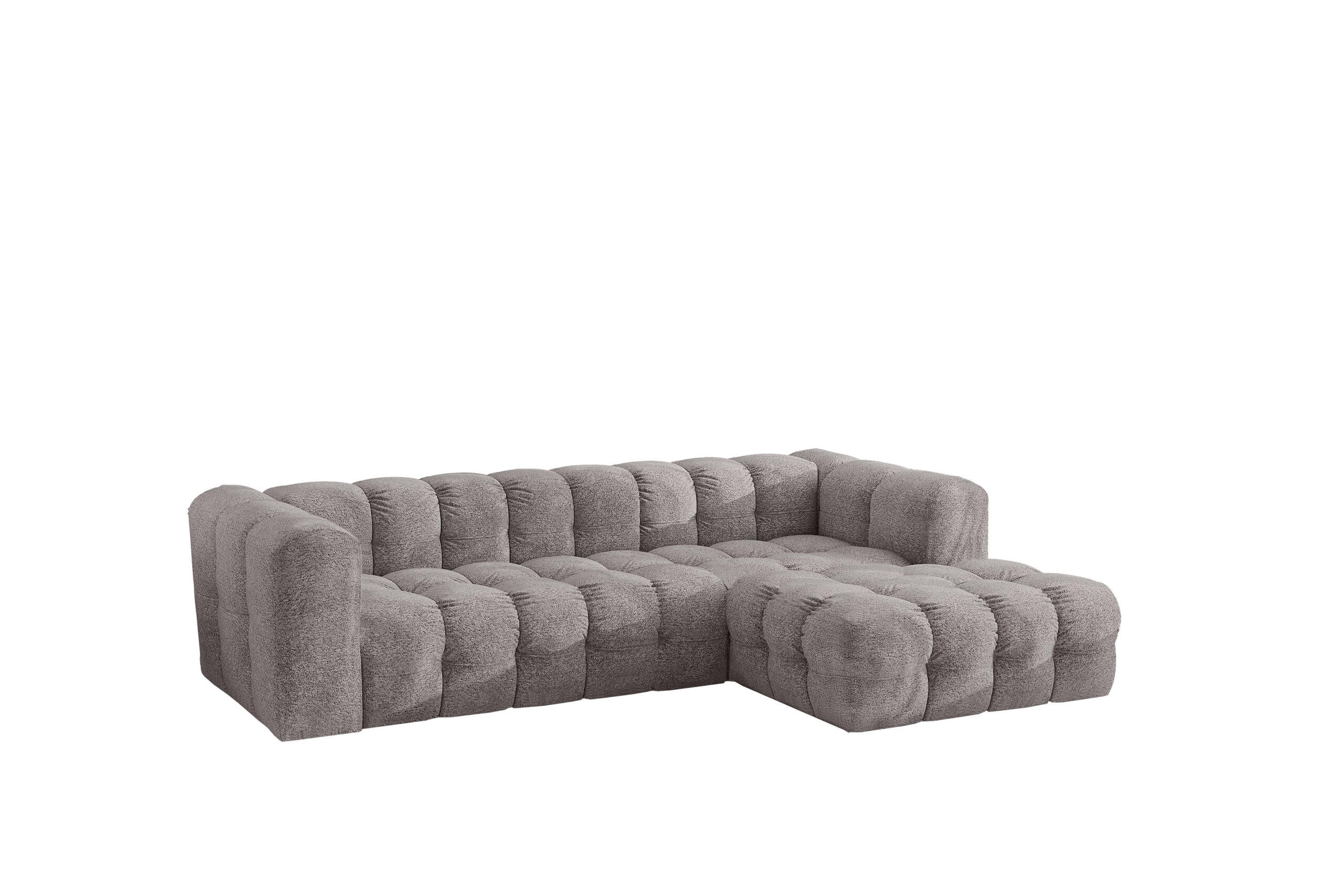 ECKSOFA L-form BALOO L, Chenille-Stoff Arena, Grau, Rechts - Grau, Holz (280/193cm) - Kaiser Möbel