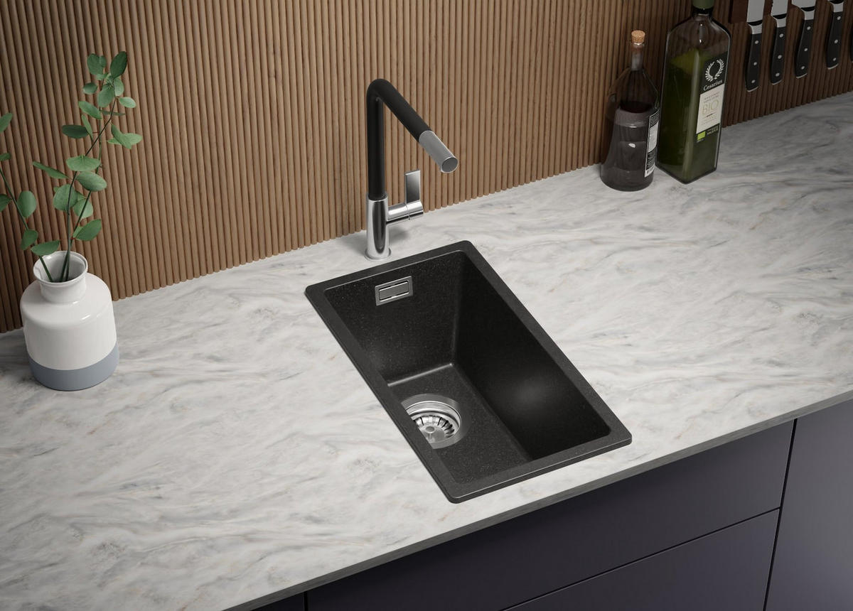 SPÜLBECKEN London Slim, 2-er set Anthrazit 26/47 cm 1 Becken + Ablauf-Set ab 30er Unterschrank - Chromfarben/Anthrazit, Kunststoff (26/20/47cm) - Primagran