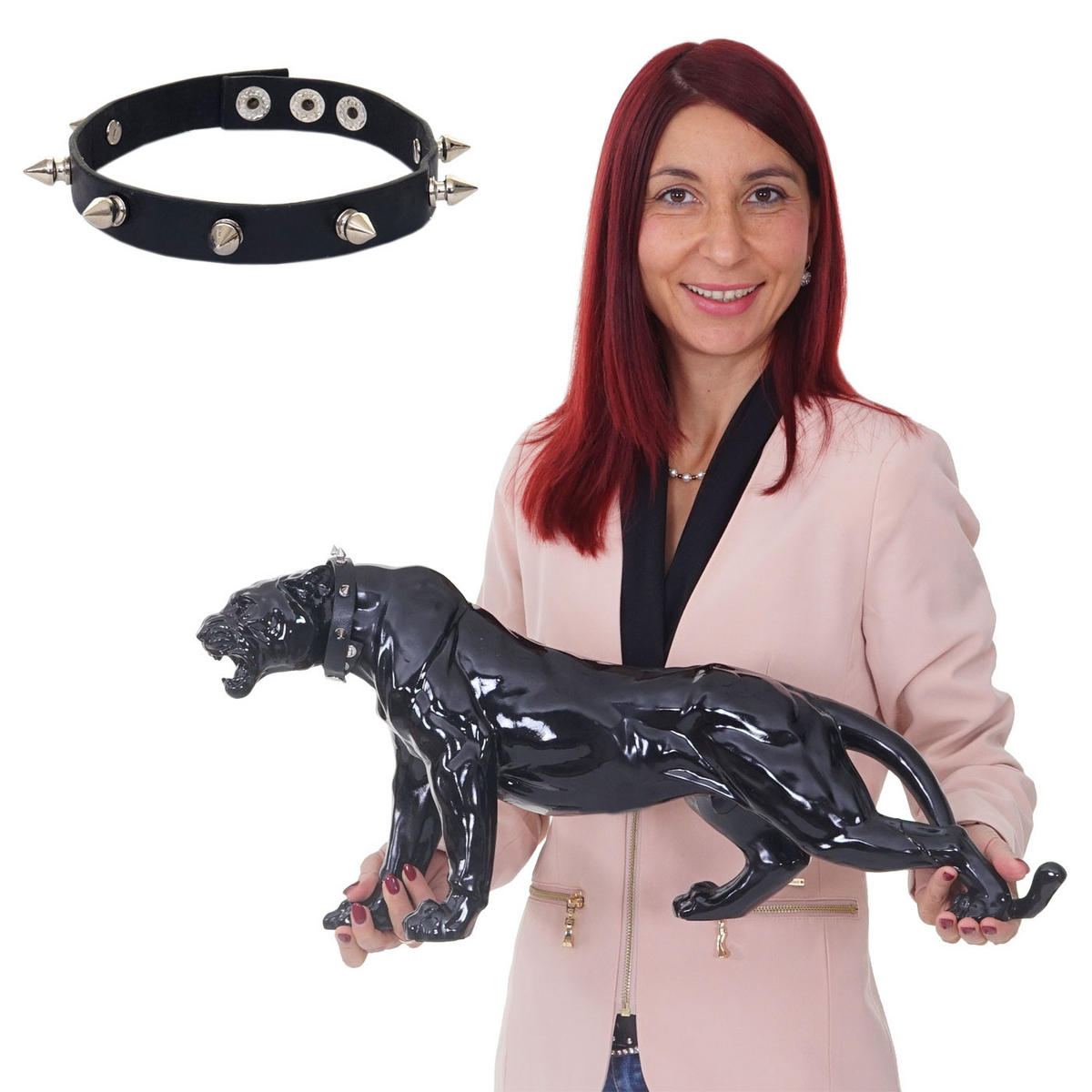 DEKO FIGUR PANTHER MIT HALSBAND Hochglanz Schwarz - Schwarz Hochglanz, Stein (18/28/59cm) - MCW