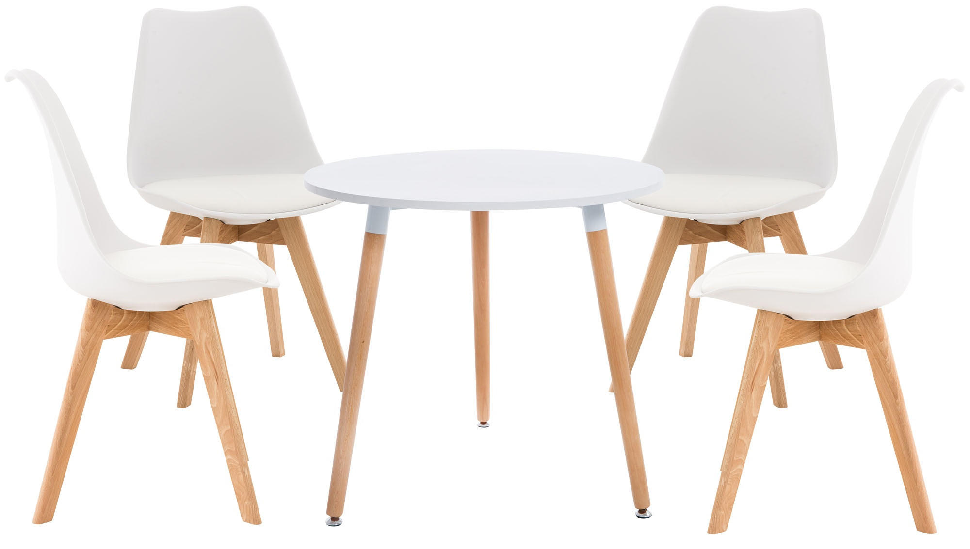 TISCHGRUPPE Holz Weiß (5-teilig) - Weiß, Holz (180/83/180cm) - CLP