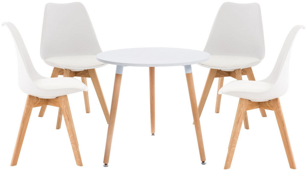 TISCHGRUPPE Holz Weiß (5-teilig) - Weiß, Holz (180/83/180cm) - CLP