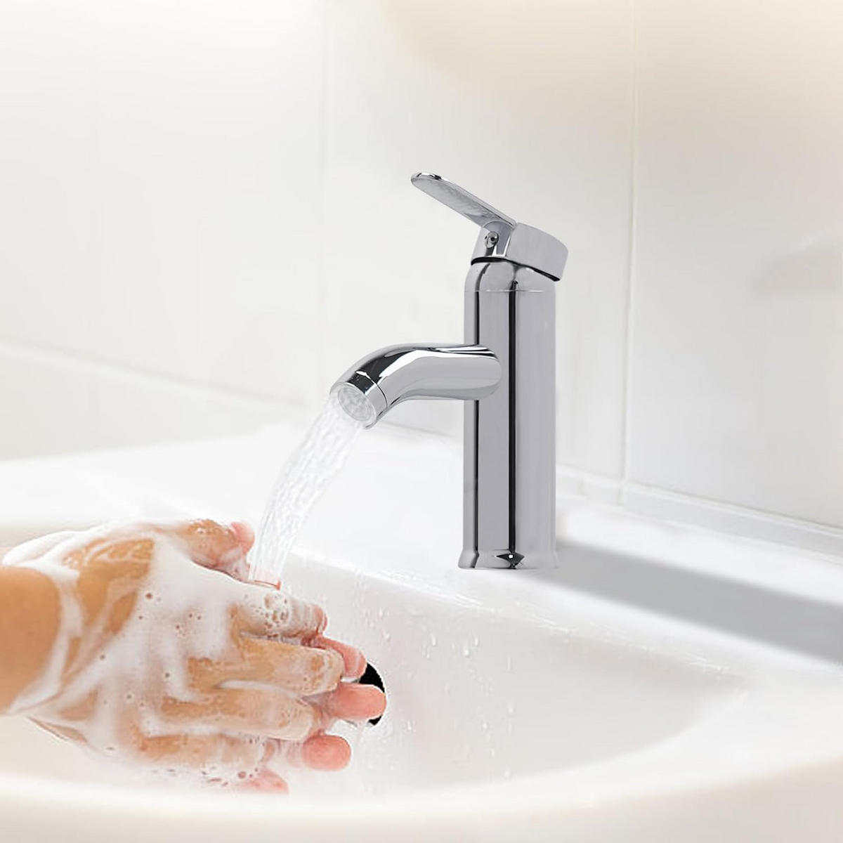 BADEZIMMERARMATUR mit Zulaufrohr, 16,5 cm hoch, silber. - Silberfarben, Metall (25/10/20cm) - Vallsero