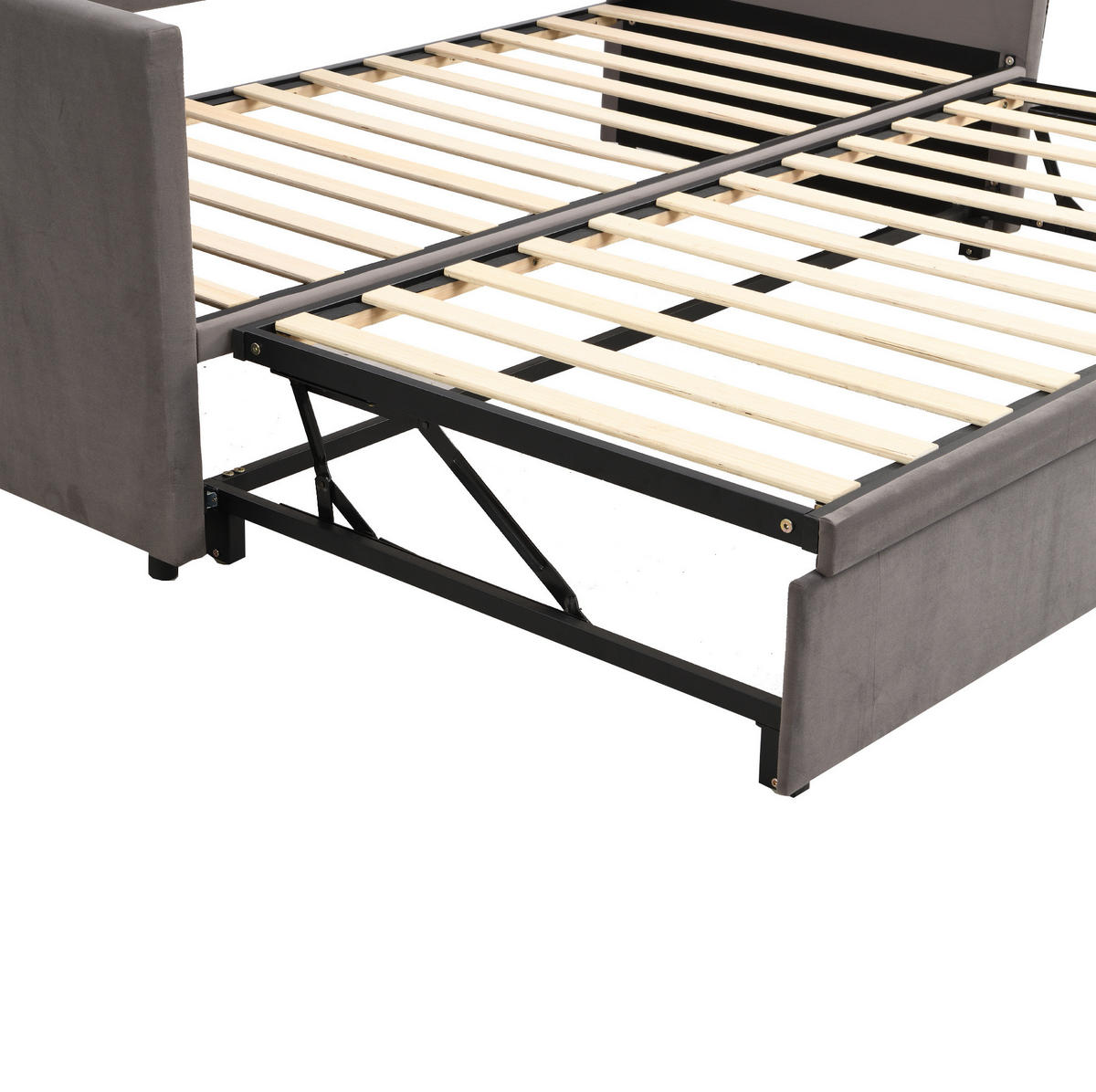 POLSTERBETT 90/200 cm aus Samt mit ausziehbarem Bettkasten und Lattenrost Grau - Grau, Textil (90/200cm) - Modenvie
