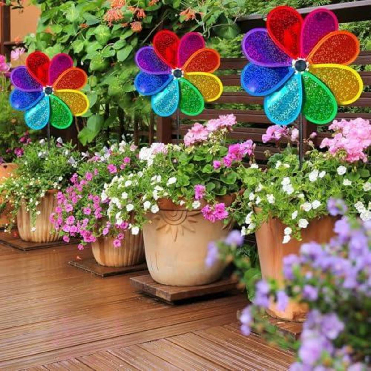 WINDRAD 4-teiliges Set 30 cm 71 cm Gesamthöhe Glitter Achtblätter Wetterfest - Multicolor, Kunststoff (71/30/71cm)