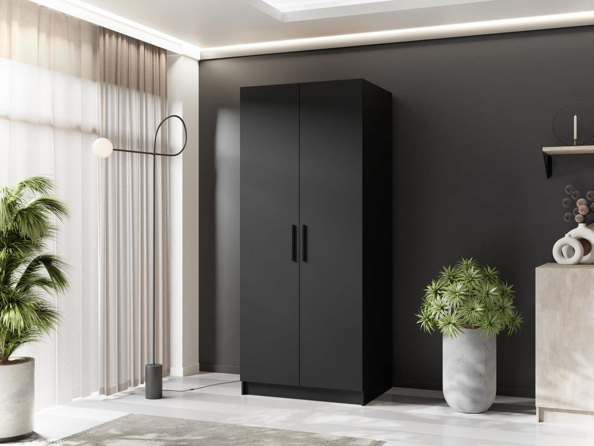 DREHTÜRENSCHRANK GOLD Schwarz - Schwarz, Holzwerkstoff (78/205/52.5cm) - Kier Furniture
