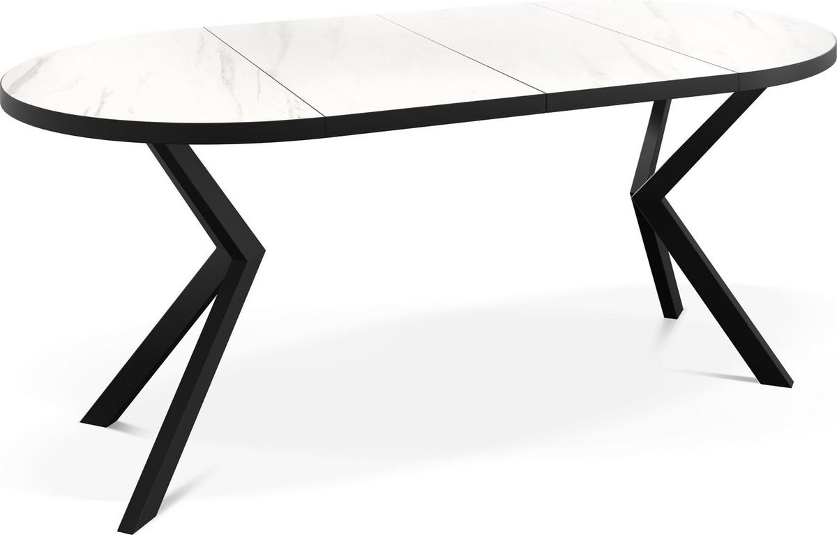 ESSTISCH Vincento runder ausziehbar, Marmor Weiß 120-200/120/76 cm - Ecru/Schwarz, Holzwerkstoff/Metall (120/200/76cm) - WFL GROUP