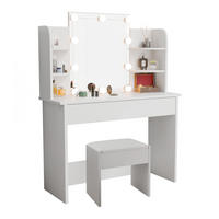 SCHMINKTISCH Bella mit mit LED und Hocker Melly - Weiß, Holz (40/140/108cm) - Juskys